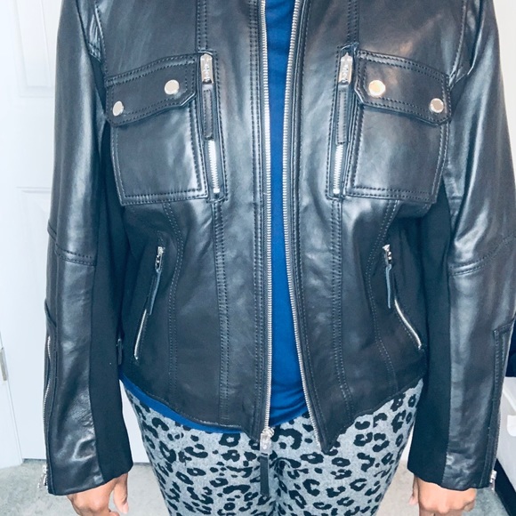 Michel Kors Leather Mixed Media Motorcycle Jacket NWOT - Picture 12 of 16